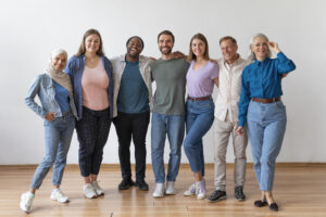 Diverse public sector team in an inclusive workplace meeting